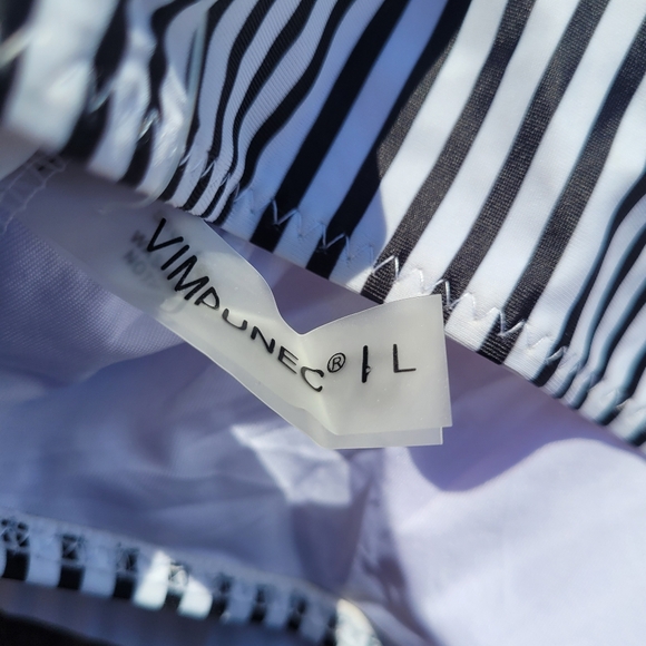 New with tags! Vimpunec Womens Large ruffled pinstripe one shoulder swimsuit - Picture 5 of 9